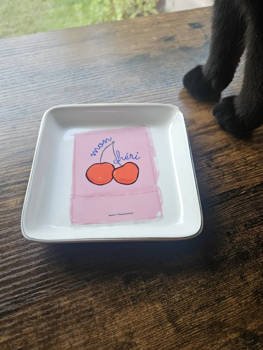 Mon Cheri Pink Cherry Square Ceramic Trinket Dish
